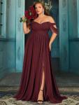 Wine Red Plus Size A-Line Chiffon Maxi Dress