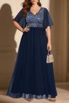 Navy Blue Plus Size Pinup Formal Evening Dress