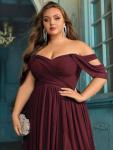 Wine Red Plus Size A-Line Chiffon Maxi Dress