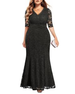 Plus Size Black Lace Evening Mermaid Gown