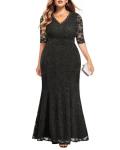 Plus Size Black Lace Evening Mermaid Gown
