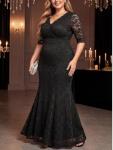 Plus Size Black Lace Evening Mermaid Gown