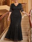 Plus Size Black Lace Evening Mermaid Gown