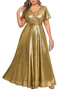 Plus Size Gold Metallic Pinup Evening Dress