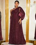 Plus Size Burgundy Sequin Flare Sleeve Dress