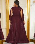 Plus Size Burgundy Sequin Flare Sleeve Dress