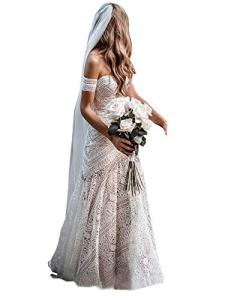 Bohemian Lace Beach Wedding Dress for Women
