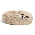 Calming Donut Dog Bed in Shag Fur Taupe