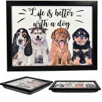 Wooden Dog Design Lap Tray with Cushion