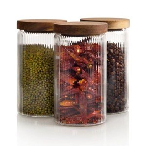 Set of 3 Ribbed Glass Storage Jars for Dogs