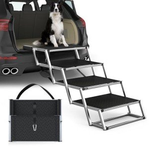 PetRuna Foldable Extra Wide Dog Stairs – 4 Steps