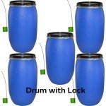 Blue 220L Plastic Storage Barrel with Lid