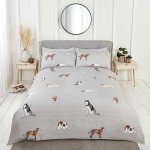 Reversible Grey Dog Duvet Cover Set