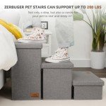 Zerbuger 3-Step Dog Stairs with Storage, Smoky Gray