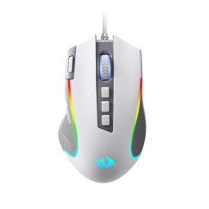 Redragon M612 RGB Gaming Mouse, 8000 DPI Wired Optical Mouse with 9 Programmable Buttons & 5 Backlit Modes, Software Supports DIY Keybinds Rapid Fire Button, Gray&White