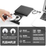 ROOFULL External CD DVD +/-RW Drive USB 3.0 & USB-C CD Burner DVD Player Reader Writer Optical Disc Drive with Carrying Case for Laptop Mac MacBook Pro/Air, Windows 11/10/8/7, Linux PC