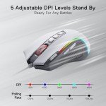Redragon M612 RGB Gaming Mouse, 8000 DPI Wired Optical Mouse with 9 Programmable Buttons & 5 Backlit Modes, Software Supports DIY Keybinds Rapid Fire Button, Gray&White
