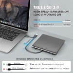 ROOFULL External CD DVD +/-RW Drive USB 3.0 & USB-C CD Burner DVD Player Reader Writer Optical Disc Drive with Carrying Case for Laptop Mac MacBook Pro/Air, Windows 11/10/8/7, Linux PC
