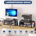 OPNICE Desk Organizer and Accessories, 2-Tier Computer Monitor Stand with Drawer and 2 Pen Holders, Office Desk Accessories for Office Supplies, Black