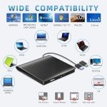 External DVD Drive USB 3.0 Type-C CD Burner Portable CD +/-RW Drive DVD Player for ROM Rewriter Burner Compatible with Laptop Desktop PC Windows MacBook Linux Mac OS