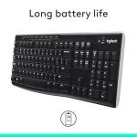 Logitech K270 Wireless Keyboard for Windows, 2.4 GHz Wireless, Full-Size, Number Pad, 8 Multimedia Keys, 2-Year Battery Life, Compatible with PC, Laptop, Black