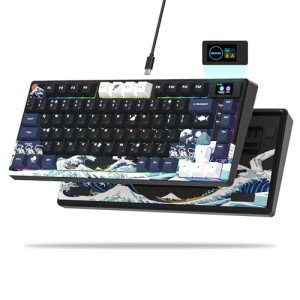 Womier S-K80 75% Keyboard with Color Multimedia Display Mechanical Gaming Keyboard, Wired Hot Swappable Gasket Mount RGB Custom Key Board, Pre-lubed Stabilizer for Mac/Win, Black Kanagawa