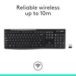 Logitech K270 Wireless Keyboard for Windows, 2.4 GHz Wireless, Full-Size, Number Pad, 8 Multimedia Keys, 2-Year Battery Life, Compatible with PC, Laptop, Black