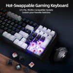 WJX Mechanical Gaming Keyboard Wired 98 Full Key Compact RGB Backlit with 19 Modes Computer Clicky Keyboards for PC & Mac, Hot-Swappable Red Tactile Mechanical Switch, USB-C control PBT Keycaps（Black）