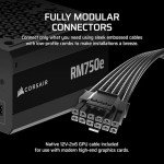 CORSAIR RM750e (2025) Fully Modular Low-Noise ATX Power Supply with 12V-2x6 Cable – ATX 3.1 & PCIe 5.1 Compliant, Cybenetics Gold Efficiency, 105°C-Rated Capacitors, Modern Standby Mode – Black