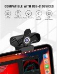 Gozvrpus USB HD Webcam with Built-in Microphone and Rotatable Tripod, 1080P Video, Wide Angle Camera, Privacy Cover, for Desktop PC or Laptop Computer（Black）