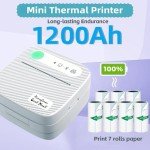 Mini Printer, Sticker Printer with 10 Rolls Sticker Paper, Bluetooth Thermal Printer Compatible with iOS & Android, Mini Pocket Printer Portable and Inkless for Study Notes, Pictures, DIY, Label