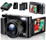 4K Digital Camera for Photography, UHD Autofocus 48MP 180° Flip Screen 16X Zoom Compact Point Shoot Vlogging Camera for YouTube with 2 Batteries, 32GB Card (Black)