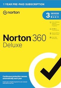 Norton 360 Deluxe 2025, Antivirus software for 3 Devices with Auto Renewal - Includes VPN, PC Cloud Backup & Dark Web Monitoring [Key Card]