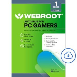 Webroot Antivirus for PC Gamers 2025 | 1 Device | 1 Year Download + System Performance Optimizer