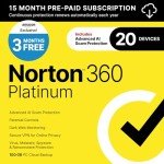 Norton 360 Platinum 2025, Antivirus software for 20 Devices with Auto-Renewal – 3 Months FREE - Includes Advanced AI Scam Protection, VPN, Dark Web Monitoring & PC Cloud Backup [Download]
