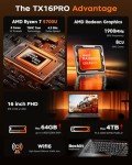 2025 AMD Laptop, 16.0inch Laptop Computer with AMD Ryzen 7 5000 Series(8C/16T, Up to 4.3GHz), 16GB RAM 512GB NVMe SSD Windows 11 Laptop, Radeon RX Vega 8 Graphics,WiFi 6, Backlit KB,53Wh Battery,Gray