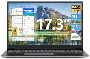 SGIN Windows 11 Laptops, 17.3 Inch Laptop Computer with Core i3 CPU, 4GB DDR4 128GB SSD, 60800mWh Battery, FHD IPS Display, Type-C, 5G WiFi, BT4.2, Webcam, USB3.2, HDMI, for Student and Business