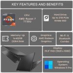 Lenovo V-Series V15 Business Laptop, 15.6" FHD Display, AMD Ryzen 7 7730U, 40GB RAM, 1TB SSD, Numeric Keypad, HDMI, RJ45, Webcam, Wi-Fi, Windows 11 Pro, Black