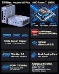 GMKtec M5 Plus Gaming Mini PC Ryzen 7 5825U (Upgraded 5700U), 32GB RAM 1TB SSD Dual NIC LAN 2.5GbE Desktop Computers, Triple 4K Display - Lunar Blue
