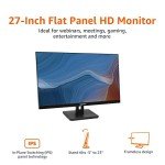 Amazon Basics IPS Monitor 75 Hz Powered with AOC Technology FHD 1080P HDMI, Display Port and VGA Input VESA Compatible Built-in Speakers for Office and Home, 27 in, Black