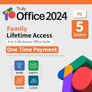 TrulyOffice 2024 Family Lifetime License for Windows | 4 in 1 All Access TrulyOffice Suite | Words, Sheets, Slides, and Cloud | 5 Users | Physical Activation Card