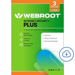 Webroot Internet Security Plus | Antivirus Software 2025 | 3 Device | 1 Year Download for PC/Mac/Chromebook/Android/IOS + Password Manager