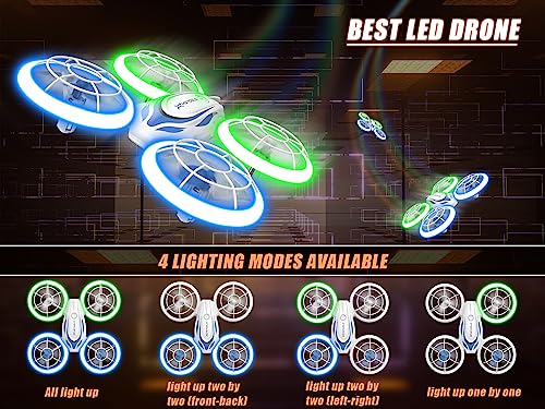 Heygelo S60 Drones for Kids, Mini Drone with LED Lights for Beginners, RC Quadcopter with Altitude Hold and Headless Mode, Full Propeller Protect, 3D Flips, 2 Batteries, Toys Gifts for Boys Girls