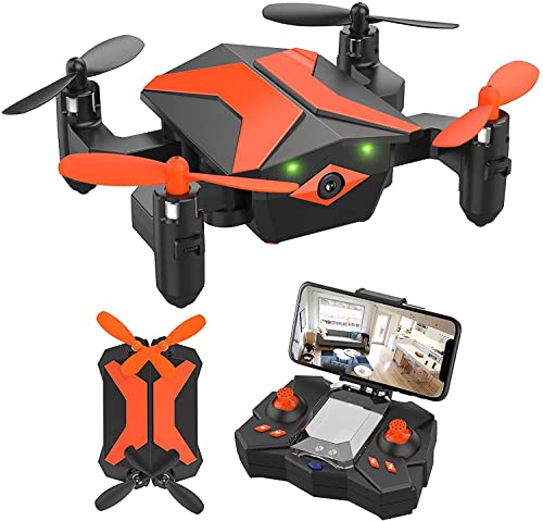 Drone with Camera - FPV Drones for Kids, RC Quadcopter Tiny Drone with App FPV Video, Voice Control, Altitude Hold, Headless Mode, Trajectory Flight, Foldable Mini Kids Drone Girls Gifts Boy Toys - Orange