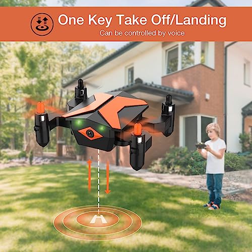 Drone with Camera - FPV Drones for Kids, RC Quadcopter Tiny Drone with App FPV Video, Voice Control, Altitude Hold, Headless Mode, Trajectory Flight, Foldable Mini Kids Drone Girls Gifts Boy Toys - Orange