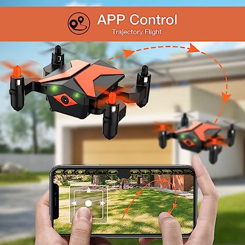 Drone with Camera - FPV Drones for Kids, RC Quadcopter Tiny Drone with App FPV Video, Voice Control, Altitude Hold, Headless Mode, Trajectory Flight, Foldable Mini Kids Drone Girls Gifts Boy Toys - Orange