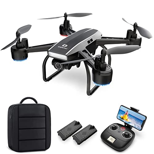 DEERC Drone with Camera for Adults 1080p Full HD FPV Live Video 120° Wide Angle, Altitude Hold, Headless Mode, Gesture Selfie, Waypoints Functions RC Quadcopter with 2 Batteries and Backpack