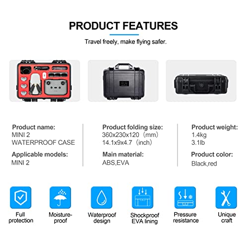 TOMAT Mavic Mini 2 Case Waterproof Hard Carrying Case Compatible with DJI Mini 2 Fly More Combo Accessories