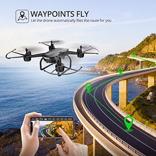 DEERC Drone with Camera for Adults 1080p Full HD FPV Live Video 120° Wide Angle, Altitude Hold, Headless Mode, Gesture Selfie, Waypoints Functions RC Quadcopter with 2 Batteries and Backpack