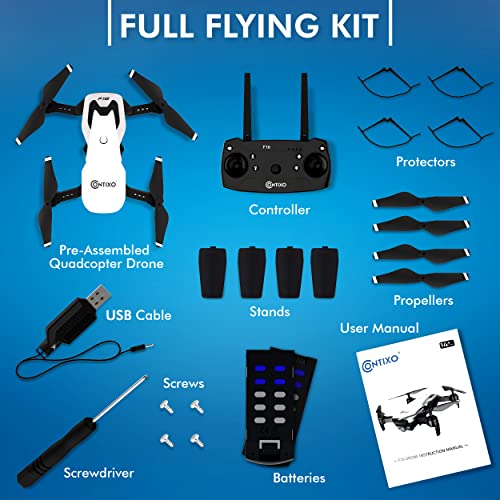Contixo F16 FPV Drone with Camera 1080P HD RC Quadcopter 6 Axis Gyro, Optical Flow, Follow Me Mode, WiFi, Altitude Hold, Gesture Control, Headless Mode 2.4G drone for kids & adults, Batteries Included
